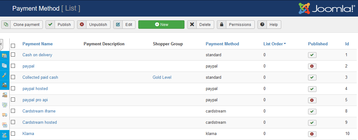 payment payment method list screen
