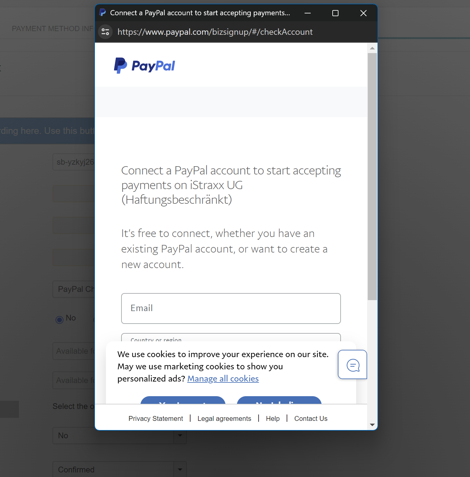 PayPal checkout onboarding popup