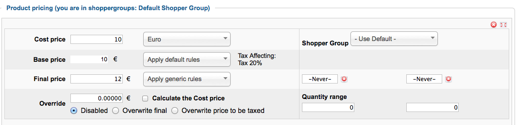 Product price fields