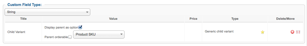 Attach child variant custom field on the product
