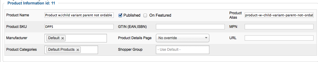 Parent product identity fields